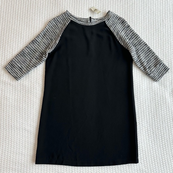 NWT LOFT black and gray raglan striped sleeves shift dress - Picture 3 of 8